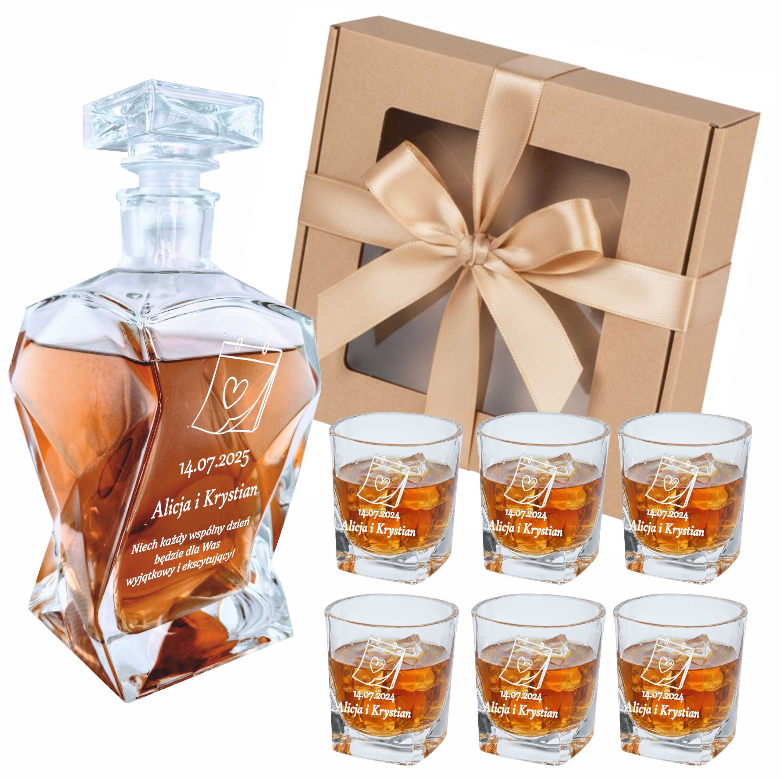 Karafka do Whisky z Grawerem ze 6 Szklankami Magiczny Prezent Ślubny Wesele